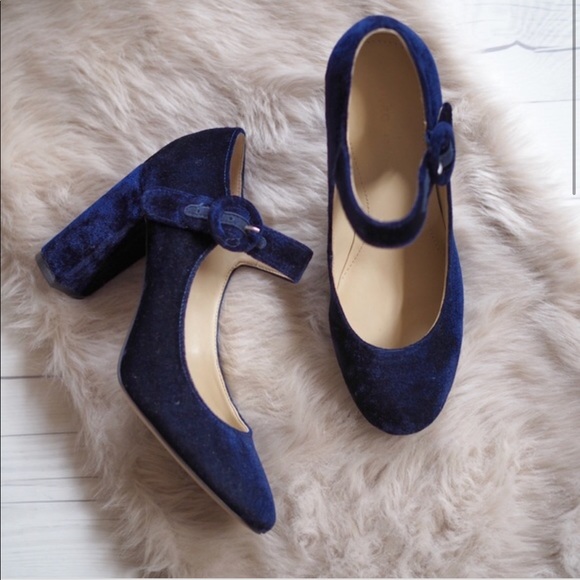 Marc Fisher Shoes - Navy Blue Velvet Chunky Heel Mary Jane Pump